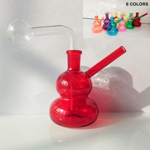 Colorful 14mm gourd Shape Glass Smoking Water bongs Curved Oil Rig Pipe Tobacco Bowl with Thick Glass Burner Bubbler pipes Pink Yellow Blue Green Purple Red Orange