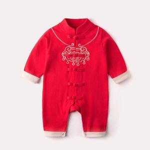 Jumpsuits 2021 Kids Clothing For Chinese Year Tang Suit Baby Boy Girl Lock Print Long Sleeve Romper Infant Jumpsuit Warm Clothes