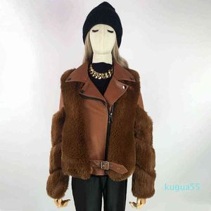 Faux Fur Jacket Mulheres Removíveis Sleeves Inverno Ladies Faux Pele Casacos Pu Casacos de couro PU com pele sem mangas Turtleneck Moto 2021 Y1217