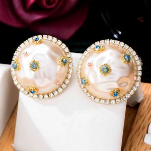 GODKI Luxury Simulated Pearl Earrings Trendy Cubic Zircon Indian gold earrings for women Wedding Engagement Party JEWELRY GIFT