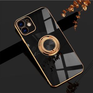 ElectroPlating Silicone Case With Ring Holder Plating magnetic Cases for IPhone 13 12 11 Pro Max XS XR X 7 8 Plus SE Protection Board Shockproof Cover DHL