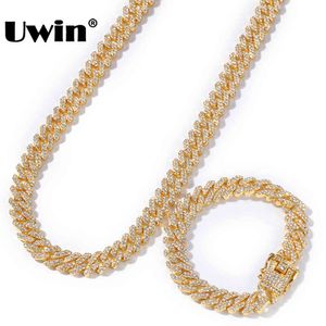 UWIN NE+BA 12mm Mens S-Link Miami Cuban Necklace & Bracelet Full Iced Rhinestones Fashion Hiphop Jewelry Wholesale X0509