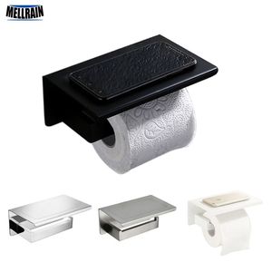 Bathroom Hardware Accessories Toilet Paper Holder Matt Black White Brushed Mirror Chrome plated Soild Metal Rack 210720