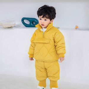 Winter 12M 24M 2 3 4 5 6 Years 80-120cm Children Clothing Solid Padded Jacket + Pants 2 Pcs Set For Kids Baby Boys Girls 210529