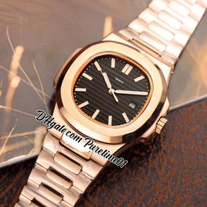 2022 5711 A21J Automatisk herrklocka Rose Gold D-Blue Textured Dial Stick Markers Rostfritt stål Armband 9 Styles Watches Puretim242L