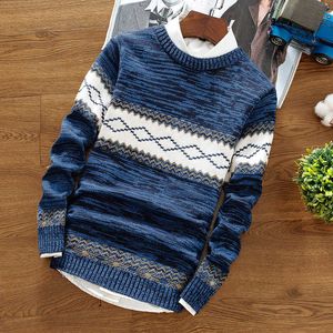 Mens Sweaters Mens Winter Casual Slim V-Neck Pullovers Fashion Striped Print Sweaters High Quality Cotton Knitting Sweaters Y0907
