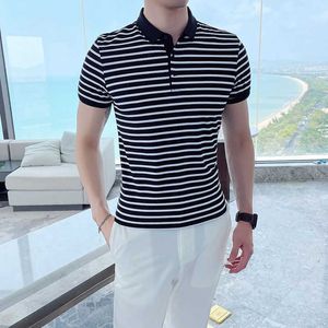 Brytyjski styl lato polo koszulka mężczyźni z krótkim rękawem Slim Fit Business Casual Polo Shirts Męskie Lapel Tee tee Topy Streetwear 210527
