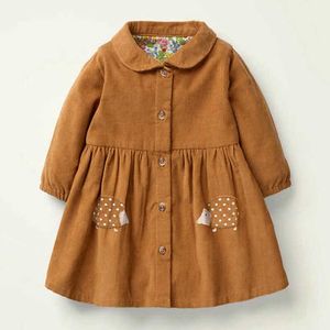 Frocks for Kids Marke Herbst Baby Mädchen Kleidung Baumwolle Igel Applikation Hemdkleid Kleinkind Weihnachtskleider für Kinder 2-7 Jahre Q0716