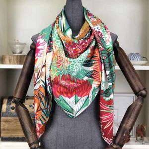 Lyxmärke Jungle Big Square Scarf New Garden Twill100% Silk Scarf Kvinnor Kerchief Scarves för Ladies Fashion Shawl Echarpe Q0828