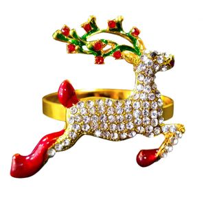 Weihnachts-Serviettenringe mit Hirsch- und Rentiermotiv, mit glitzernden Strasssteinen, für Hochzeit, Weihnachten, Party, Zuhause, Küche, Esszimmer, Tischzubehör, Dekoration