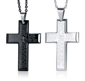 n1151 Stainless Steel Black / Silver Cross Pendant Charms for Men Lord's Prayer Necklace Punk Link Chain 20inch