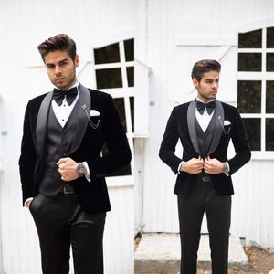 Шаль отворотный мужской Blazer костюмы 3 шт. Черный свадьба смокинг Фуксированная партия одежда изготовлена ​​на заказ модный костюм Groom
