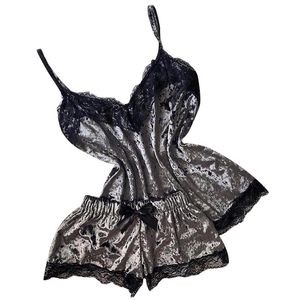 Kadın pijama kadınları seksi iç çamaşırhane bow şort v yaka üstleri kadife pijama babydoll nightdress iç çamaşırı seti fas 299