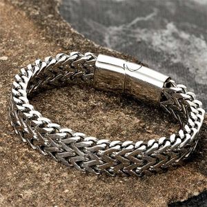 Stainless Steel Chain Men Bracelet Punk Hand Accessories Magnetic Clasp Vintage Wristband Male Jewelry Wholesale Christmas Gifts 211124