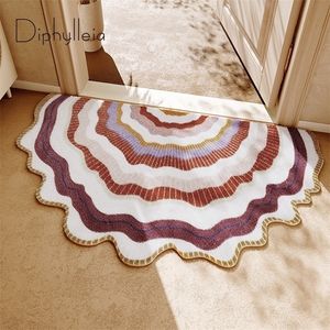 Diphylleia Nordic Style Door Mat Semi-Circle Round Rainbow Irregular Indoor Bedroom Fitting Room Rug Absorbent Carpet 60x120cm 220301