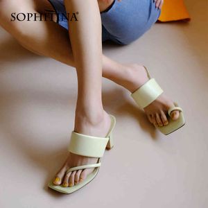 Sophitia moda flip flop thong sandals sandálias womens sheepskin alto salto alto respirável verão festa vestido sapatos PO635 210513