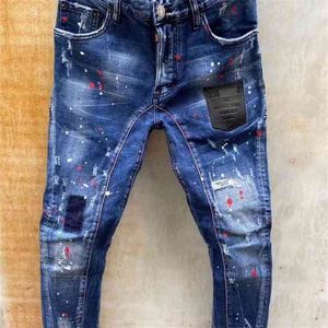 Rabatterade produkter DSQ Märke ITALIEN MENS JEANS Byxor Män Slim Denim Trousers Blue Hole Pencil Byxor för män T120 210716