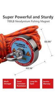 700lbs Fishing Magnet Kit Powerful Retrieval Neodymium Magnet N52 Durable Rope Magnetic Rings Metal Recovery Salvage