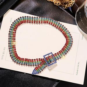 Luxury Colorful Full Rhinestone Crystal Choker Halsband för kvinnor Harajuku Wide Belt Buckle Collar Clavicle Chain Smycken Chokers