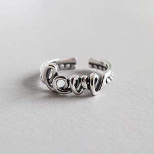 Klusterringar vintage 100% autentiska S925 sterling silver fina smycken skript kärleksbrev handgjorda justerbara j169