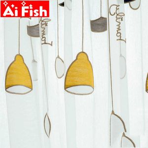 Wysokiej jakości ręcznik haftowany żółty żyrandol okno kurtyna tiul do salonu Koreański proste czyste dzieci sypialnia My124-5 210712