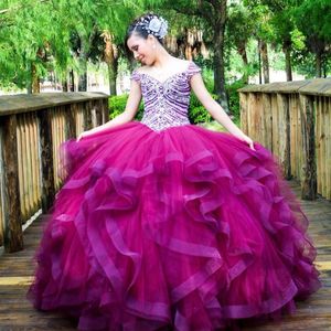 Gorgeous Ball Gown Quinceanera Dress 2022 Tulle Crystal Ruffles Sequined Long Skirt Purple Tier Sweet 15 Dress