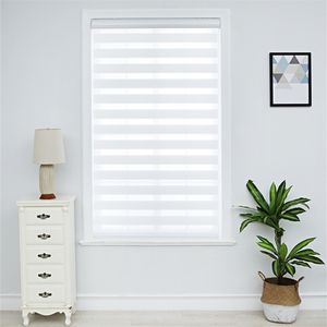 Zebra Blinds Horizontal Window Shade Double Layer Roller Blinds Window Custom Cut to Size White Color Curtains for Living Room 210722