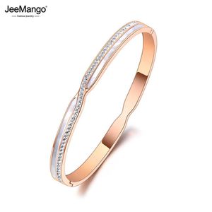 Jeemango Trendy CZ Crystal 5mm Mankiety Bransoletki Dla Kobiet Biała Powłoka Tytan Bransoletki Ze Stali Nierdzewnej Biżuteria dla kobiet JB8 Q0717