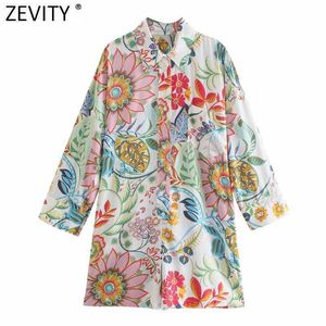 Zevidade Mulheres Moda Colorido Floral Cópia Camisa Playsuits Feminino Quimono Solto Shorts Siamese Chic Pocket Macacão P1121 210603