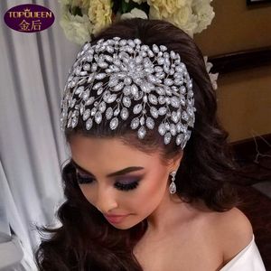Tüm Elmas Çiçek Hoop Geniş Düğün Tiara Kraliçe Barok Kristal Gelin Şapkalar Taç Rhinestone Ile Düğün Takı Saç Aksesuarları Elmas Gelin Başlıkları