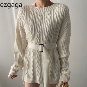 Ezgaga outono inverno camisola vestido mulheres coreano novo outwear quente manga longa faixas senhoras vestido elegante vestidos 210430