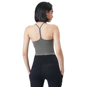 Yoga Vest with Chest Pad Women Tanks Camis Sports Bra Thin Shoulder Belt Y-shaped Back Top Half Sling Running Fitness Gym Clothes