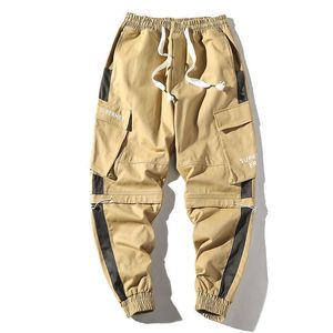 2020 Mężczyźni Streetwear Męskie Bawełniane wstążki Spodnie Mężczyzna Summer Letni Casual Pełna długość Spodnie Man Hip Hop Baggy Spodnie X0615