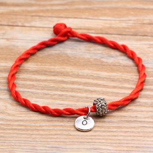 Bracelets de charme A-Z Letters pendente de pequenas contas de lixo vermelho pulseira de corda Lucky Diy Cordão artesanal para homens jóias de homens