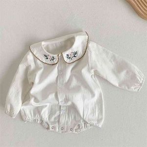 Kwiatowy haft maluch dziewczynka bawełniana romper wiosna jesień urodzony dziewczyny kombinezon niemowląt ubrania 210816