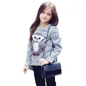 Kızlar Kazak Karikatür Sevimli Baykuş Rahat Pamuk Kış Giysileri Kız Kazak için 6 7 8 9 10 12 14 yaş 211201