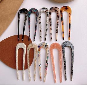 Wholesale U-Shaped Hairpin with 2 Prongs Hair Fork Pin Sticks French Style U Shape celluloid acetate updo chignon Clips for Women Girls KD1
