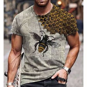 2021 men's European and American summer casual cartoon printing bee simple short-sleeved men's T-shirt