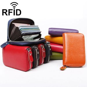 Para Banka Çantaları toptan satış-Kart Sahipleri RFID Organ Kart Sahibi Erkek Kadın Gerçek Deri Cüzdan Fermuar Çanta Para Kılıfı Banka Durumda İş Tutucu Çantalar