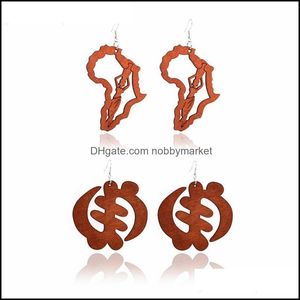 Dangle & Chandelier Earrings Jewelry Hollow Out Geometric Wood African Maps Wooden Earring Handmade Diy Hook Pendant Eardrop Women Designer