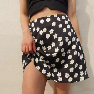 スカート女性のスカート夏の美的ミニハイウエストサテン花柄の短いセクシーな鉛筆黒レディース2022