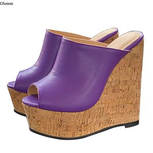 Rontic Women Platform Mules Sandálias Cunhas Sandálias de Salto Alto Aberto Toe Linda Lindos 6 Cores Festa Sapatos Mulheres Plus Size 5-20