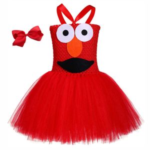 Red Monster Onesie Halloween Cookie Pattern Tutu Dress Baby Girl Birthday Party Dress for Kids Fancy Dress Girls Clothes Q0716