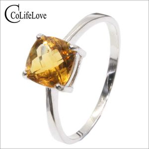 Lyxig högkvalitativ 100% naturlig Citrine Real 925 Solid Sterling Silver Smycken Lady Wedding Ring