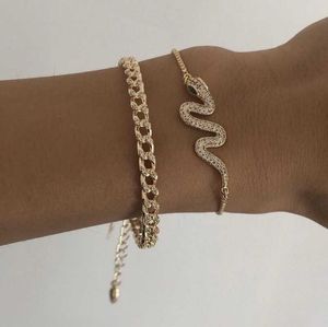 Punk Indian Chunky Chain Snake Bransoletka Bransoletka Zestaw Dla Kobiet Złoty Kolor Węża Kryształ Multilayer Charm Bransoletki Boho Jewelry Q0719