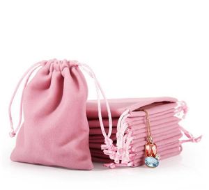 Velvet Smycken Drawstring Cord Giftväskor Rosa Ice Grå Dammsäker Kosmetisk Förvaring Hantverk Förpackning Påsar För Boutique Retail Shop