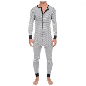 Herrbyxor Casual Stripe Höst Vinter Slim Fit Overell Knapp Rib Sleeve Onesie Paste Jumpsuit Pajamas Homewear D910 #