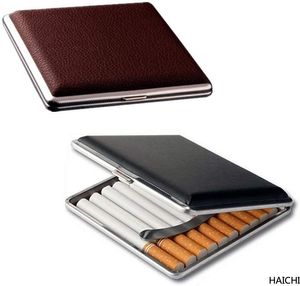 Gift for Men's ,Leather Cigarette Box 20 Sticks cigar Case Metal Leather Smoking Accessories Cigarette lady Storage Cover hold