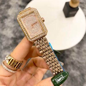 Лучшие бренд кварцевые наручные часы для женщин леди девушка кристалл прямоугольник металлический стальной ленты часы CHA44