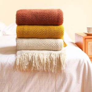 Blankets Nordic Thick Knitted Blanket Travel Grey Sofa Throw Air Condition With Tassels Home Textile Decoration